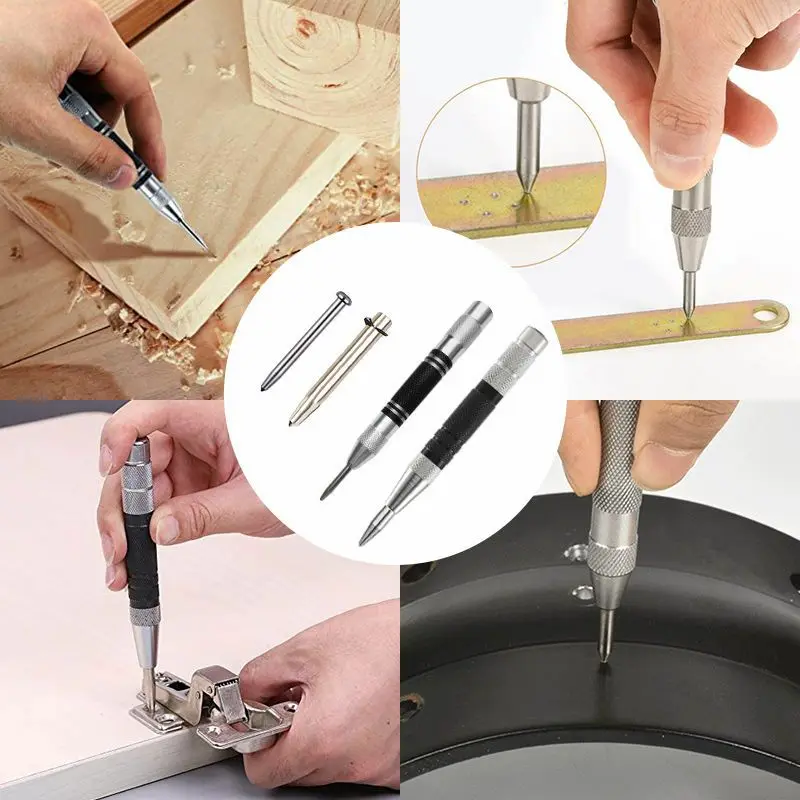 Automatic Center Punch Metal Punch Tool General Spring Loaded Marker Marking Starting Holes Woodworking Carpenter Tool Drill Bit