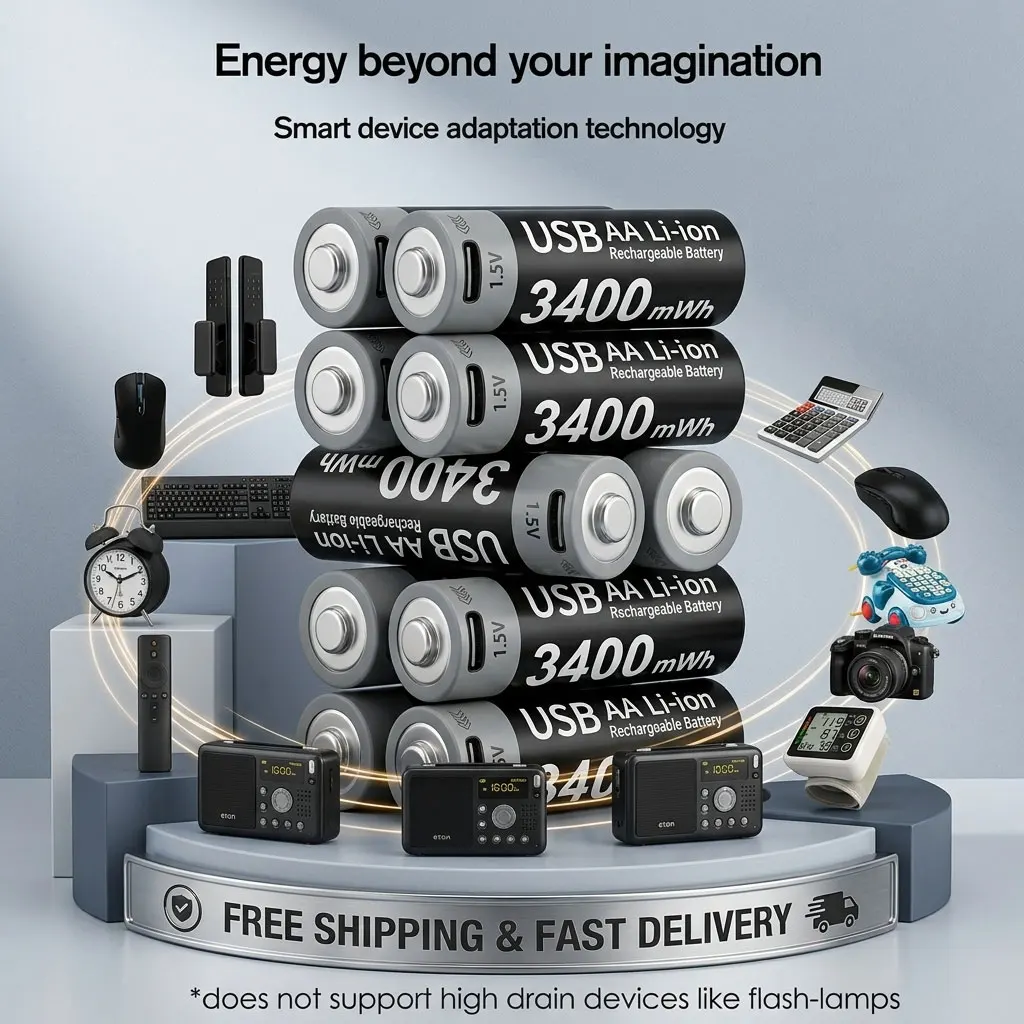 

1.5V USB Charging AA AAA Lithium Rechargeable Batteries 3400mWh AA 1100mWh AAA Li-ion Power Battery for Home Use
