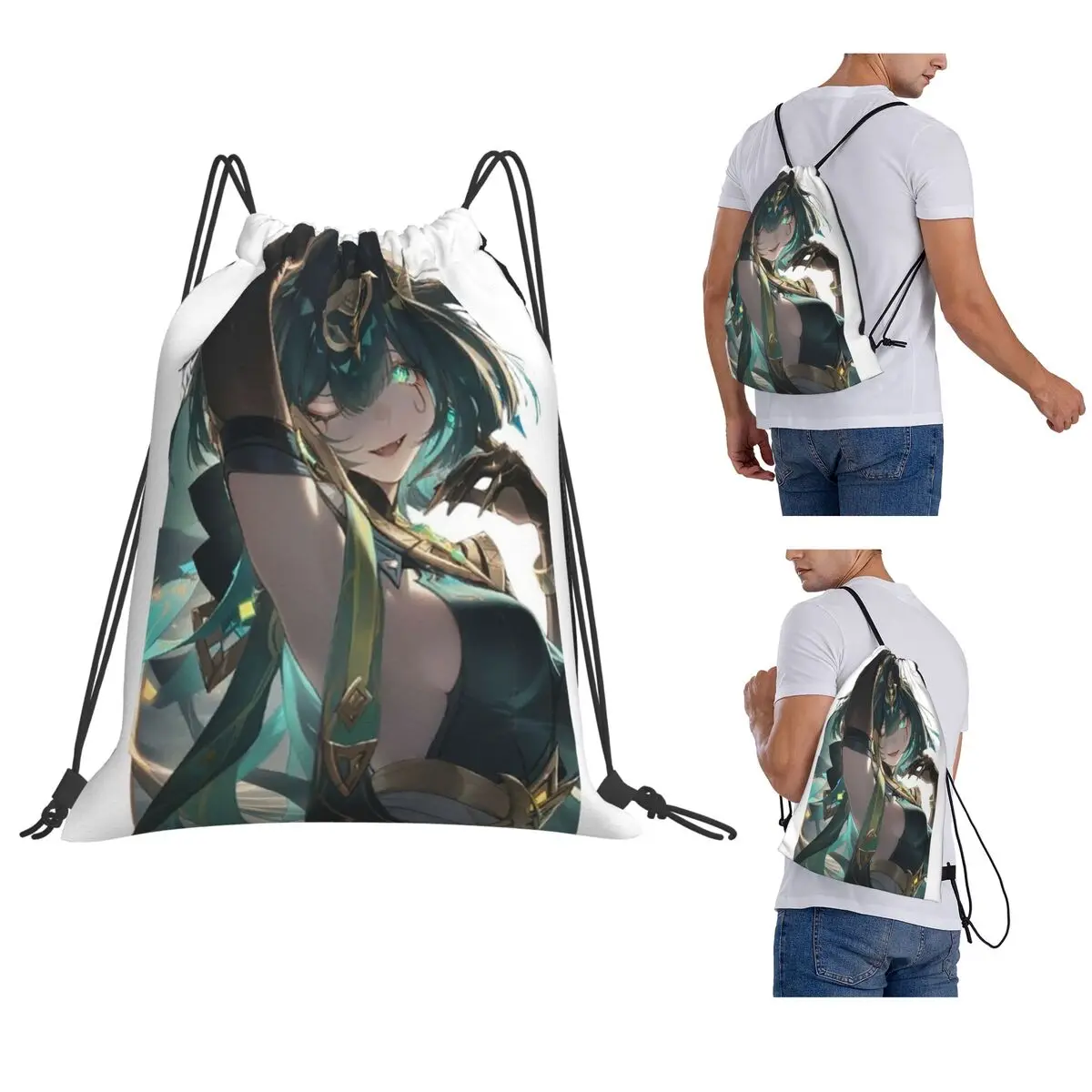

Genshin Impact Nefer Armpit Leak Backpacks Portable Drawstring Bags Sports Bag Book Bags for Travel School