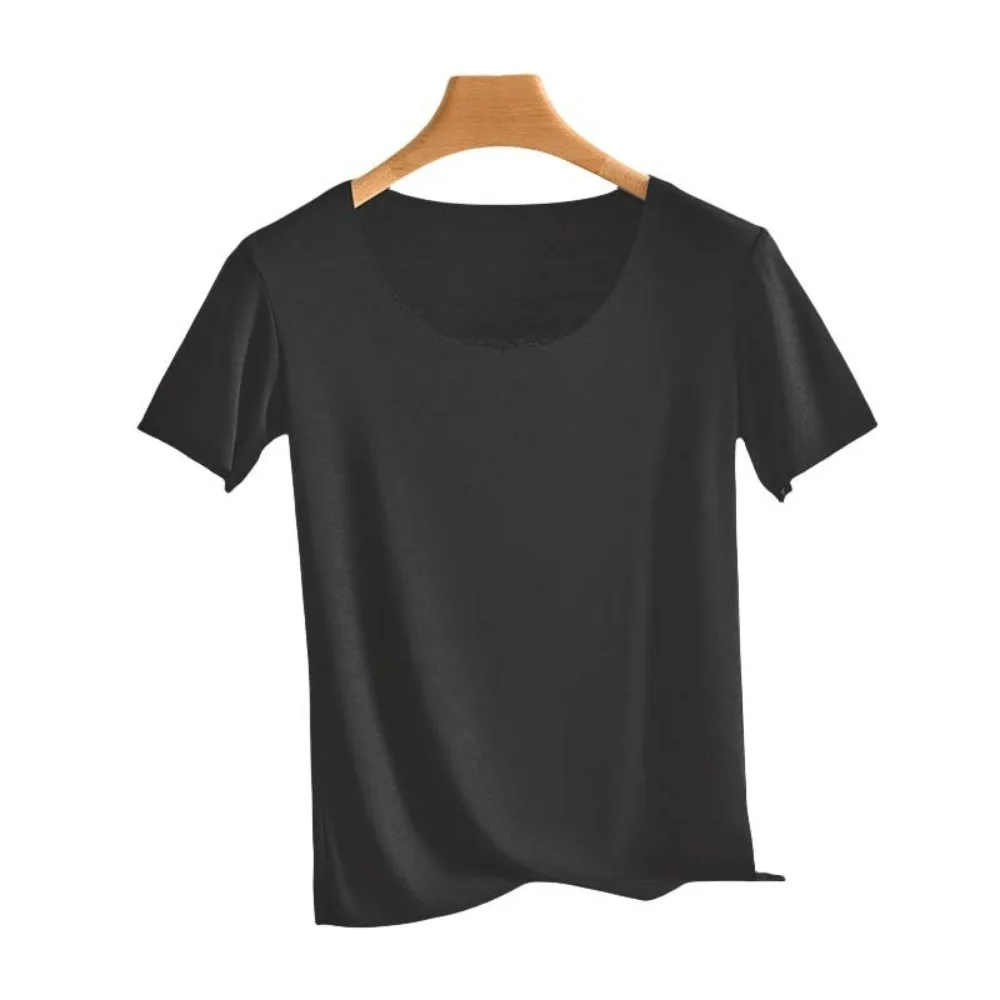 

Elegant U Round Neck Women Thin T-shirts Solid Color Korean Style Female Crop Tops Undershirt Modal Base Shirt Ladies