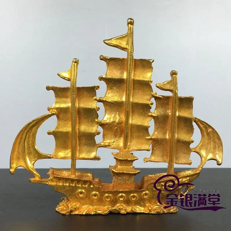 Gilt Good luck sailboat boat Ornament Decoration Tea Pet Figurines Desk Decor Accessories