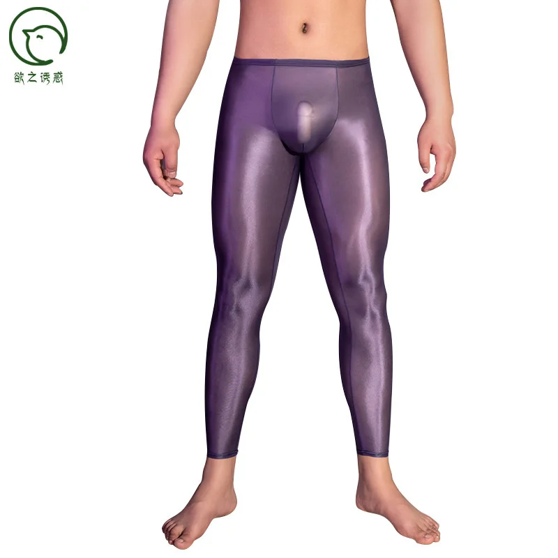 Sexy see through ultra-thin men\'s leggings long sleeping pants tight underwears