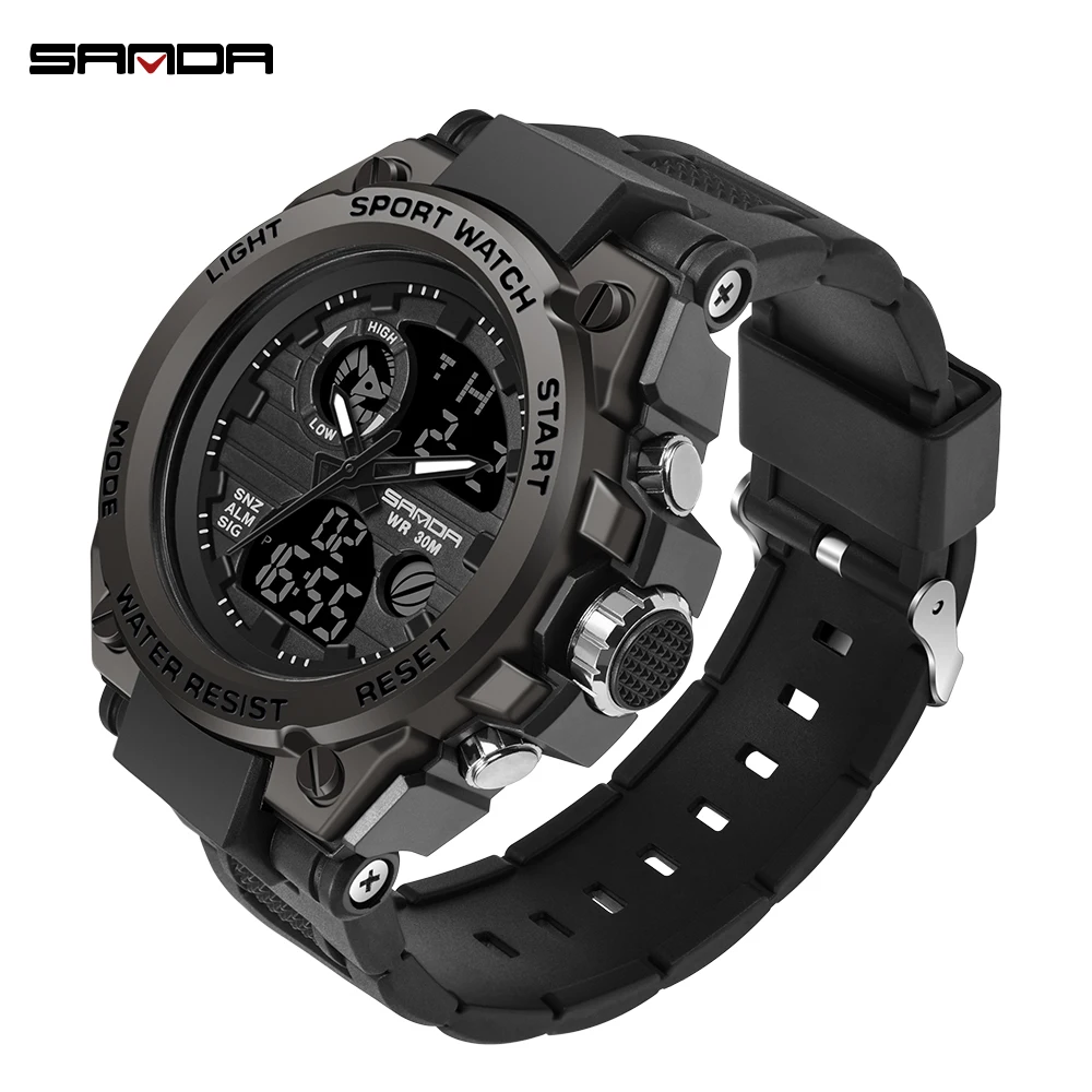 SANDA Top Luxury Watches Men Military Army Mens Watch Waterproof Sport Wristwatch Dual Display Watch Male Relogio Masculino