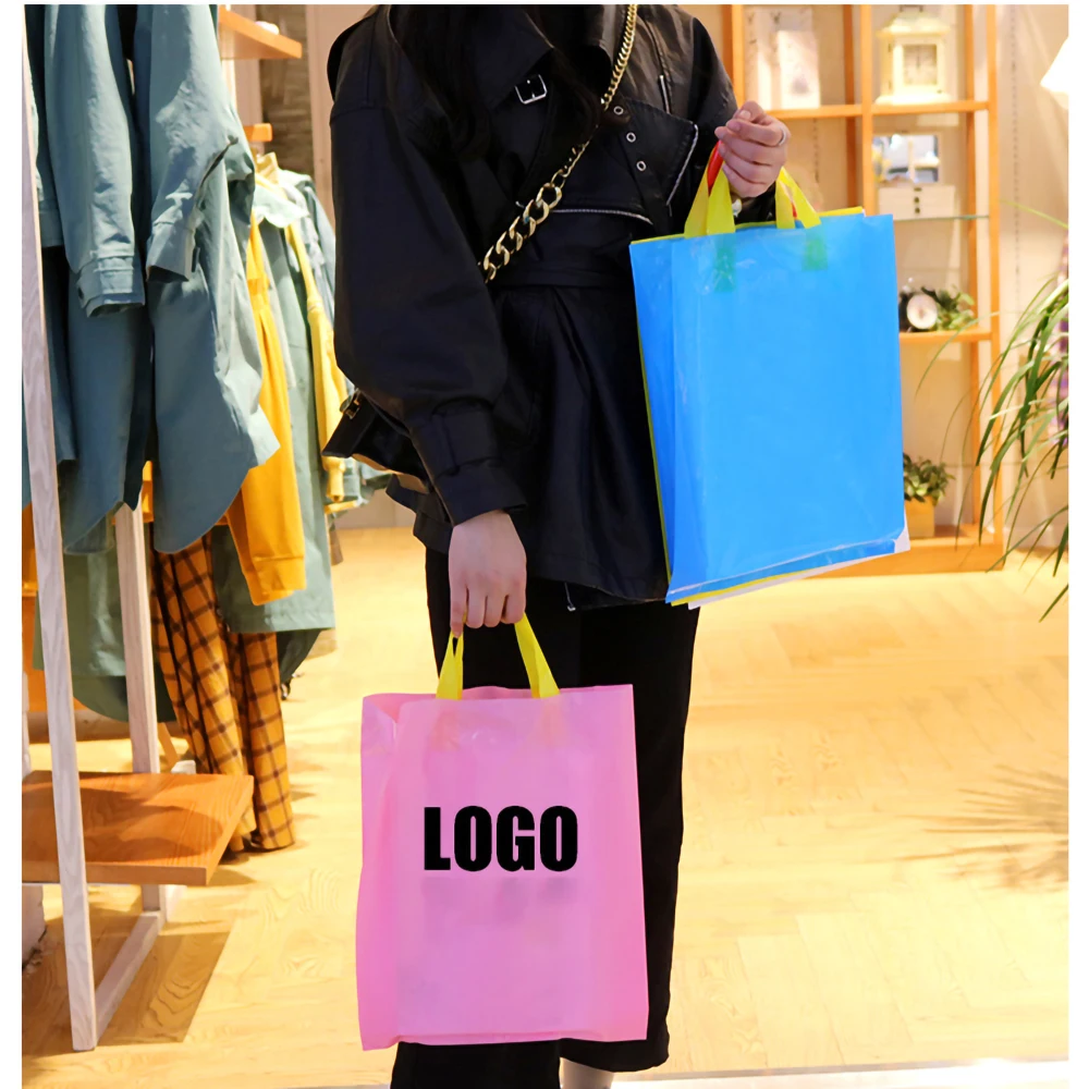 100pcs Custom Logo Colorful Shopping Bags With Handle Plastic Gift Bag Print One Color Logo On Double-sided Free Design business