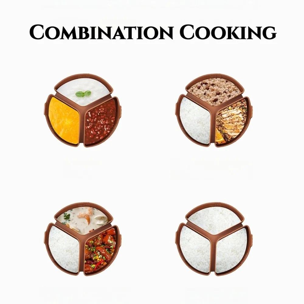 Food-grade Silicone Divided Stewpot Anti-slip Bottom Large Capacity 3 Grids Inner Pot 1800ml Heat-resistant Handle