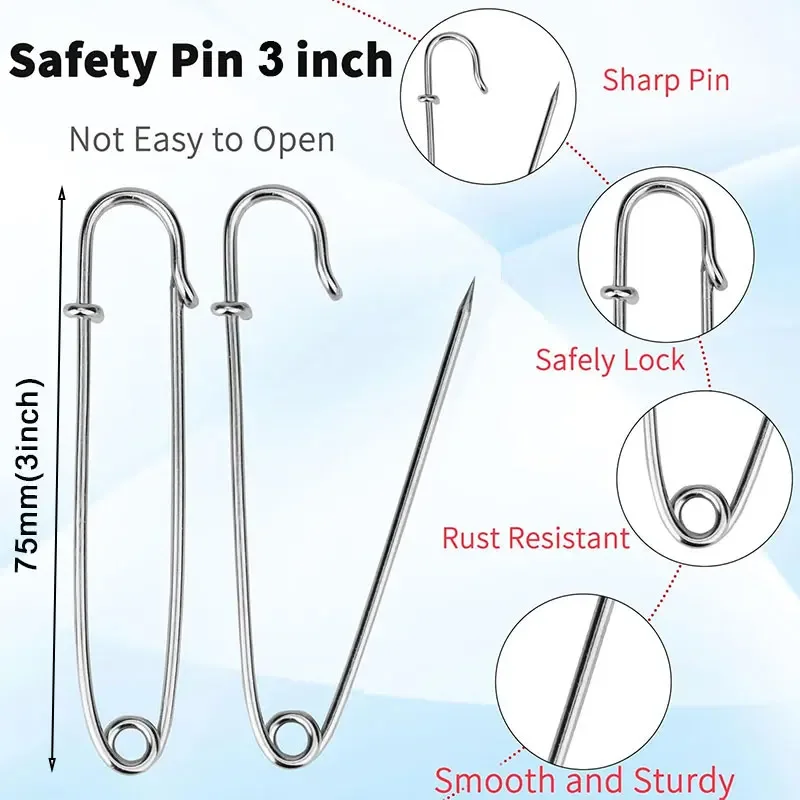 5/10/20PCS Extra-Large Steel Safety Pins 75mm(3
