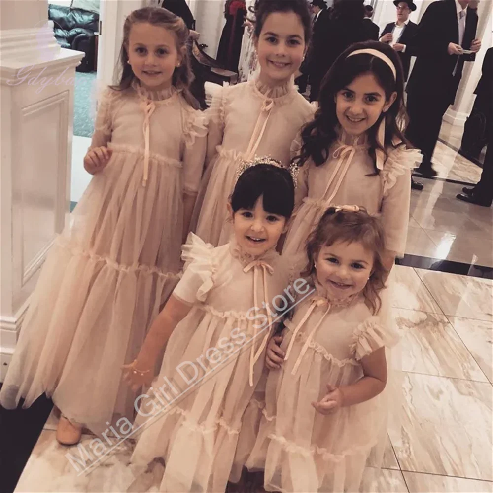 

Одежда по индивидуальному заказу для девочек, пышное платье с короткими рукавами и бантом на шнуровке для крещения красоты для малышей, платье для первого причастия