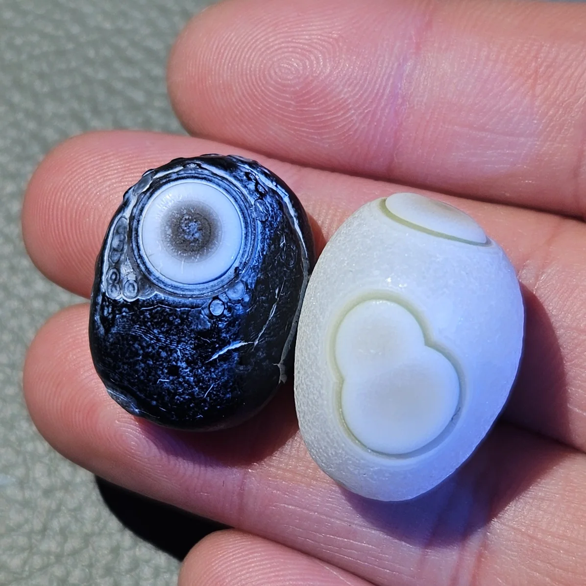 Natural Orbicular Jasper Pair Stones Blue & Orange Eye Crystal Palm Stone Reiki Healing