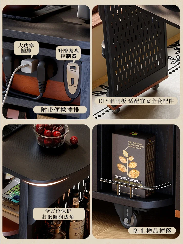 عربة شاي منزلية متكاملة بشرفة فرنسية من القرون الوسطى وطاولة شاي من الخشب الصلب قابلة للدوران