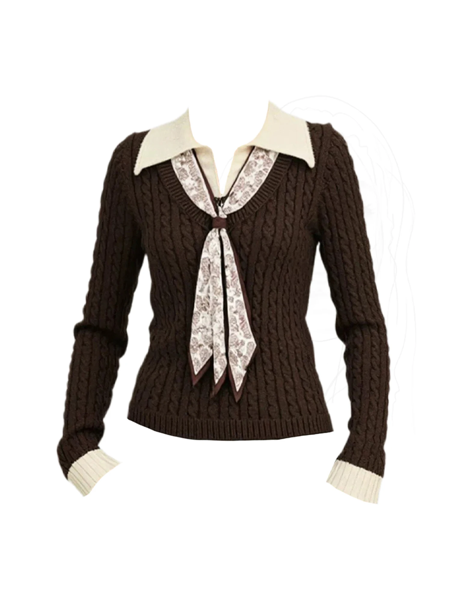 

Женский коричневый вязаный пуловер, свитер 2000-х годов, винтажный джемпер в корейском стиле, вязаный кашемировый свитер с длинными рукавами и воротником-поло, осень-зима