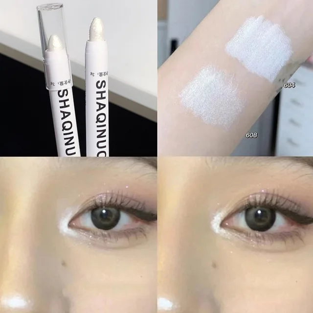 Matte Eyeshadow Stick White Eyeliner Shimmer Silver Highlighter Pen 3