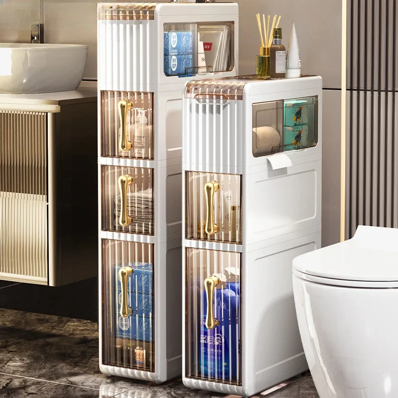 

Bathroom Storage Cabinet Movable Narrow Seam Storage Bathroom Installation Free Storage Cabinet Household Bathroom Furniture