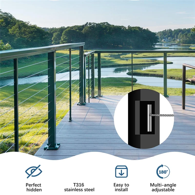 WCS-1/8 Inch Invisible Cable Railing Terminal Toggle Anchor Angle, Stainless Steel Adjustable Cable Railing Hardware