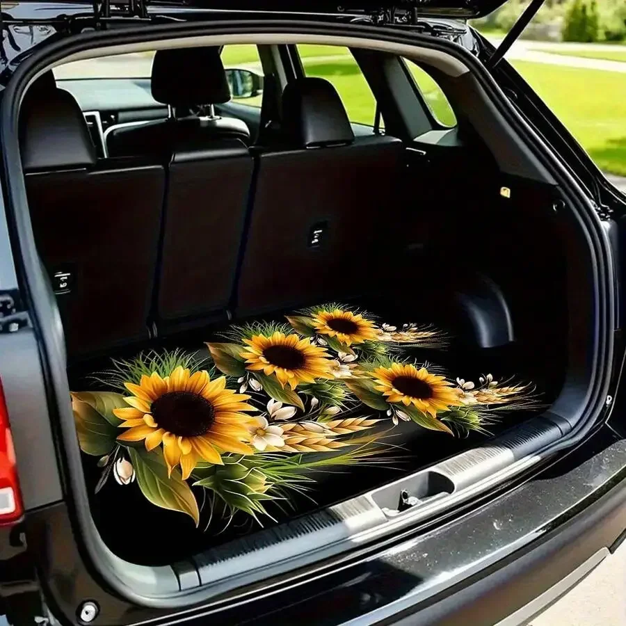 Sunflower Pattern Car Trunk Mat For SUVs And Trucks - Machine Washable Durable Storage Mat