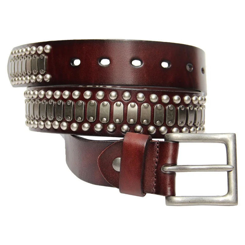 

3.8CM Male Top Layer Luxury Designers Cowskin Genuine Leather Belts Men Alloy Pin Buckle Rivets Belt Casual Belt for Jeans