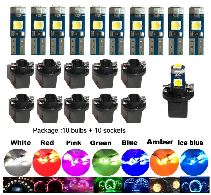 TCYATO 10Pcs T5 Led Bulb W3W W1.2W Led Canbus Car Interior Lights  Dashboard Colorful Indicator Wedge Auto Instrument Lamp 12V