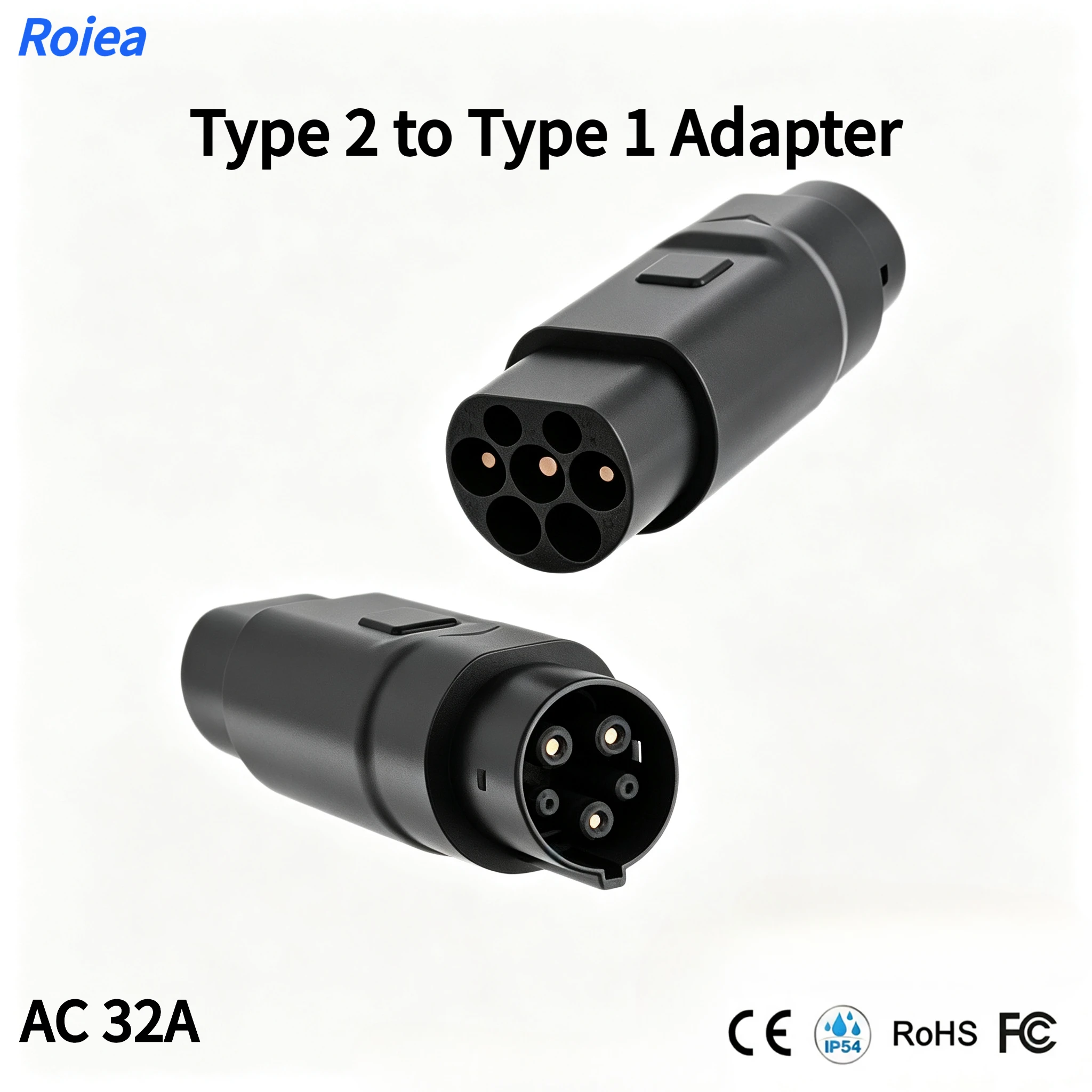 Roiea Type 2 to Type 1 SAE J1772 EV Charging Adapter EVSE Charging Connector 32A AC 110V‑250V For Type 1 Electric Vehicles