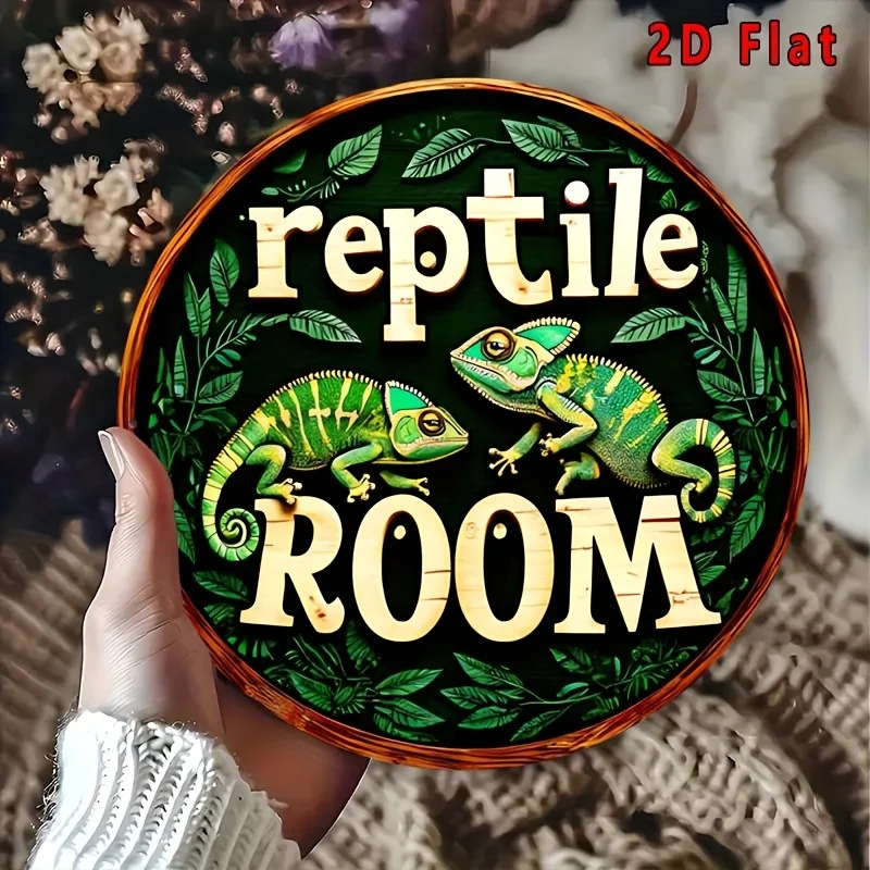 2D Flat, 1pc Vintage Reptile Room Metal Wall Art Sign - Funny Cartoon Aluminum Plaque with Vibrant Lizard Design, 8X8 Inch Round image 4