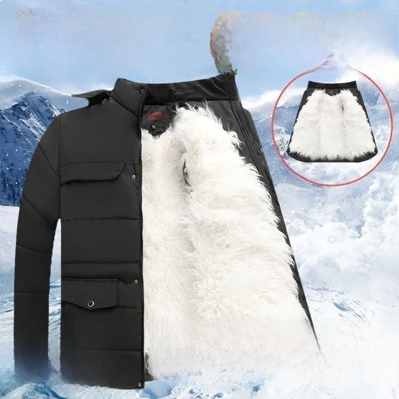 

Теплый хлопковый джет на подкладке для мужчин, зимнее антисезонное меховое кожаное пальто с внутренней отделкой для папы, Thiened Busin Gentleman Sle