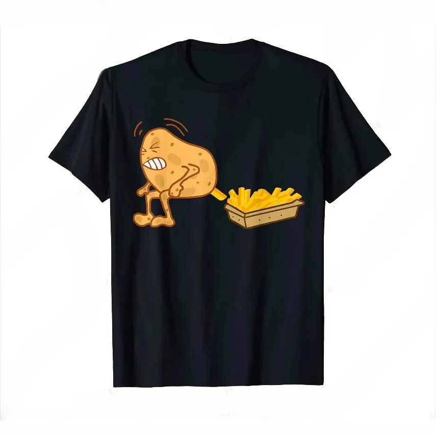 Summer Creative Potato Turned into French Fries Casual Fashion Round-neck Short-sleeved T-shirt for Couples for Men and Women