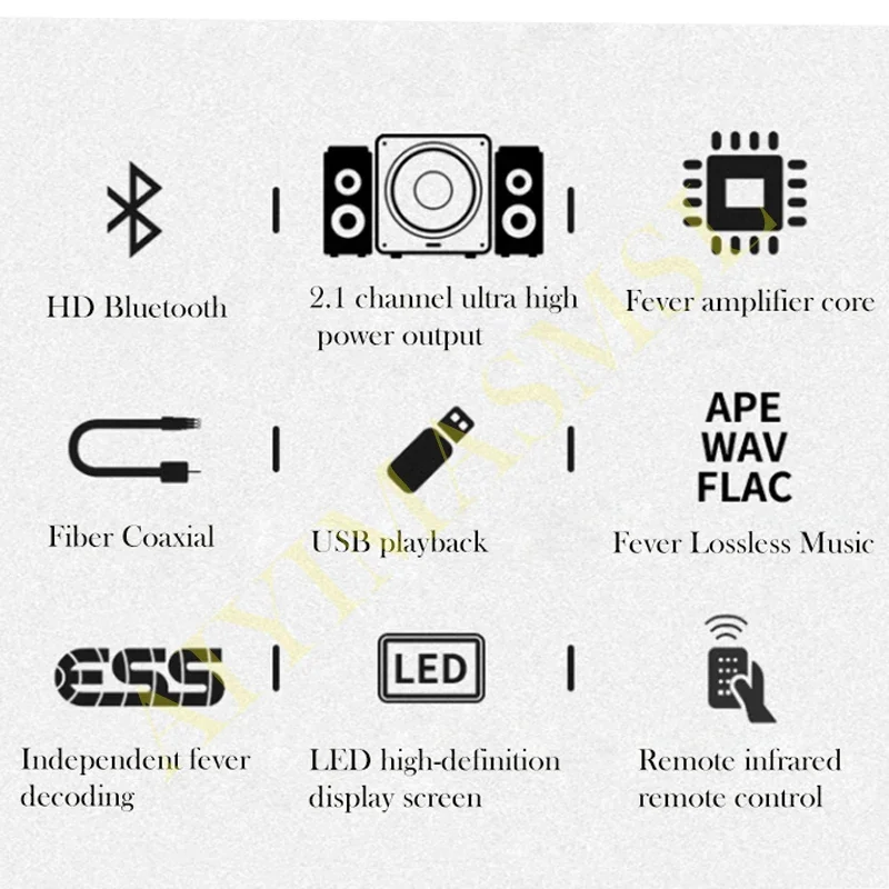 Sunbuck TPA3255 Dual-core power Amplifier 600W 2.0 Bluetooth HIFI Amplifier USB player Home theater Subwoofer Amp Audio