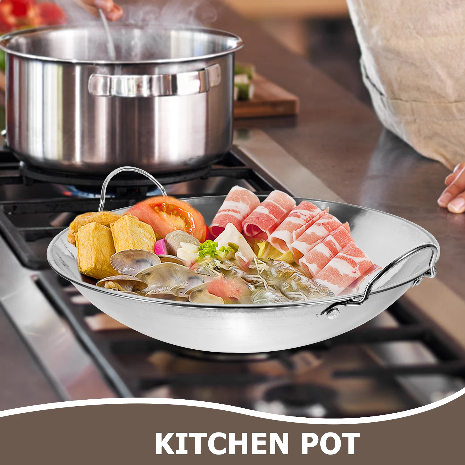 

Stainless Steel Anti-overflow Pot 10 Inch Thick Bottom Single Person Cooking Pan Non-stick Easy Clean Kitchen Hot Pot Metal Wok