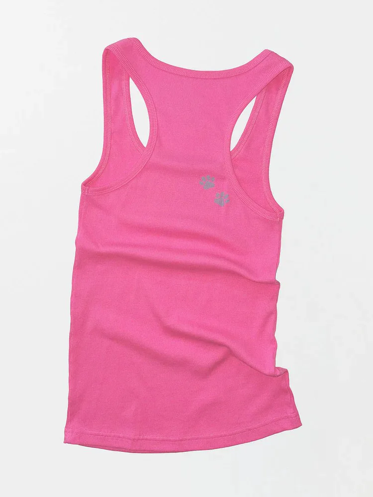 2026 Hot Pink Racerback Tanktop mit Herz-Logo, gerippt, schmal geschnitten, ärmelloses Basic-Camisole – Detail 2