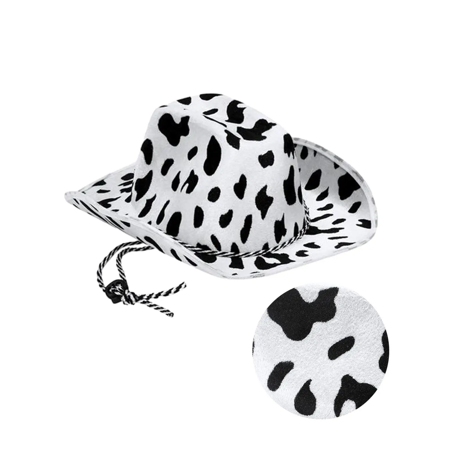 Cow Printed Cowboy Hat Cowgirl Hat White and Black Pattern Versatile Unisex Costume Accessory Wide Brim for Cowboy Themed Party