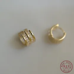925 Sterling Silver Plated 14K Gold Shining Double Row Zircon Earrings for Women High Quality Stylish Simple Jewelry