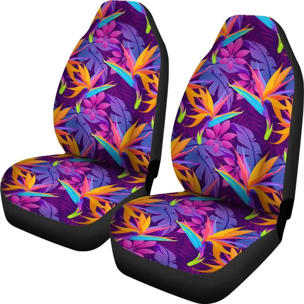 Floral Hawaiian Tropical Palm Leaves Pattern Print Seat Cover Car Seat Covers Set 2 Pc, Car Accessories Car Mats