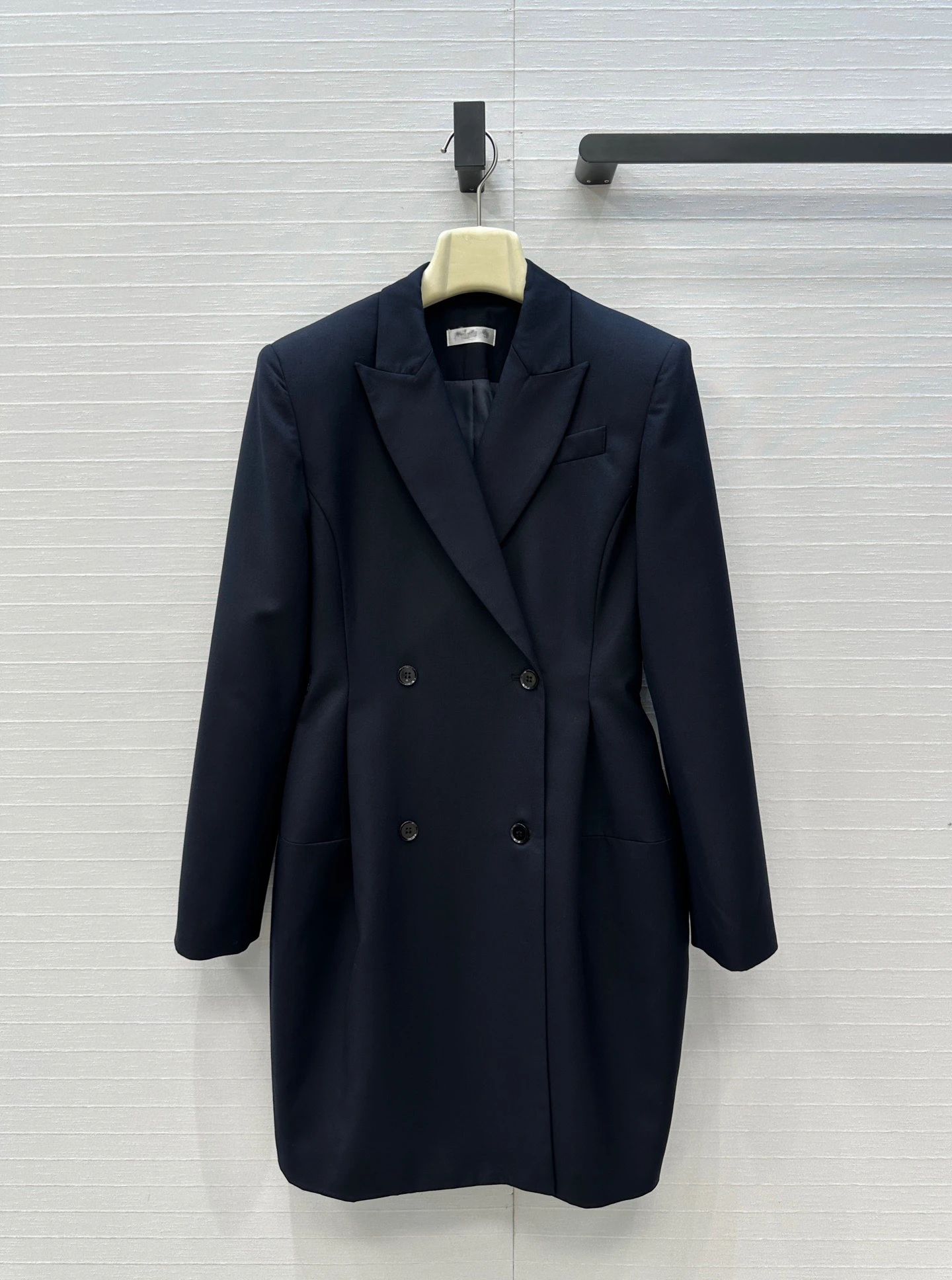 

Темно-синий шерстяной костюм темно-синего цвета, женский джемпер с застежкой на талии, пышное пальто средней длины, двухрядный топ на пуговицах Ele Top