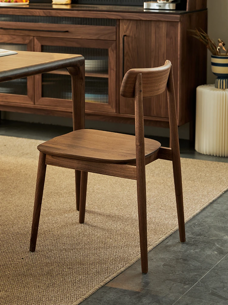 Black walnut dining chair, simple modern small apartment furniture, all solid wood dining table and chairs