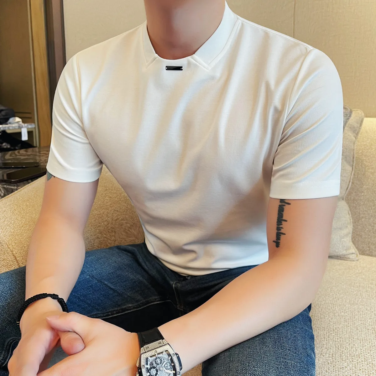 

2026 Summer Fashion Tshirts Men Short Sleeve Slim Fit Round Neck Casual T-shirts Solid Color Streetwear Breathable Tee Tops