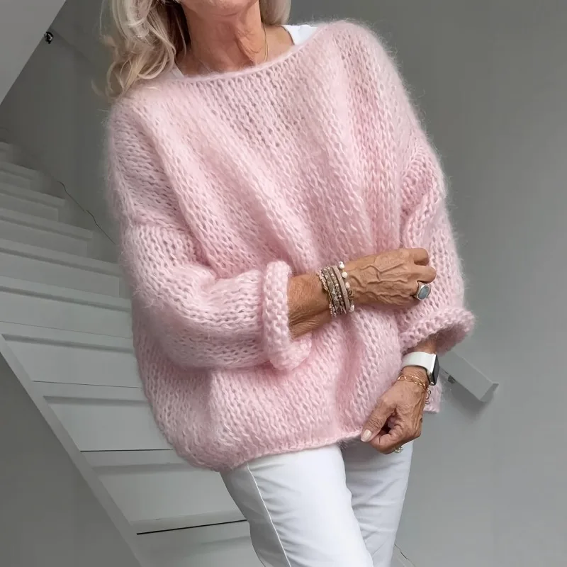 

2025 Pink Wool Sweater Women's Autumn and Winter Knitted Top, Casual Wool Women's Clothing