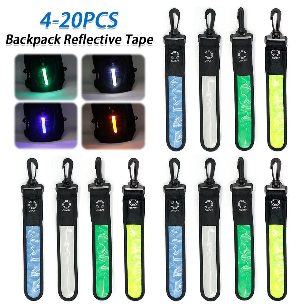 20Pcs LED Reflective Backpack Hanging Light 3 Modes Flashing Light Reflective Pendants Safety Reflector Pendant for School Bags