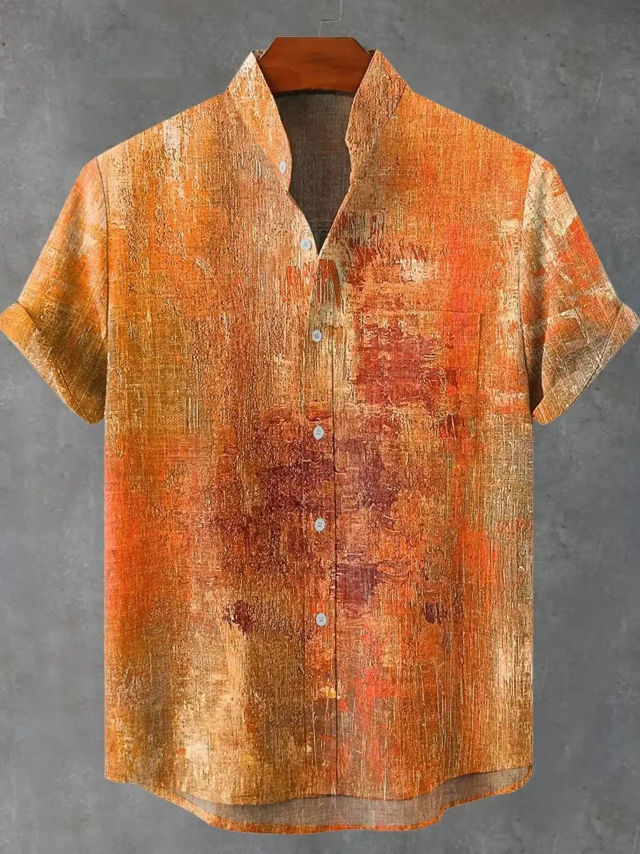 Men's Vintage Fish Pattern Art Shirt Short Sleeves Linen Casual Geometric 3D Printed New Summer Collection