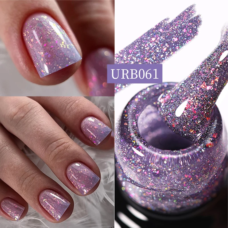 UR SUGAR-Gel de base en caoutchouc coulé arc-en-ciel violet, paillettes caméléon, paillettes, semi-continu, Soak Off UV LED, vernis à ongles, 7ml