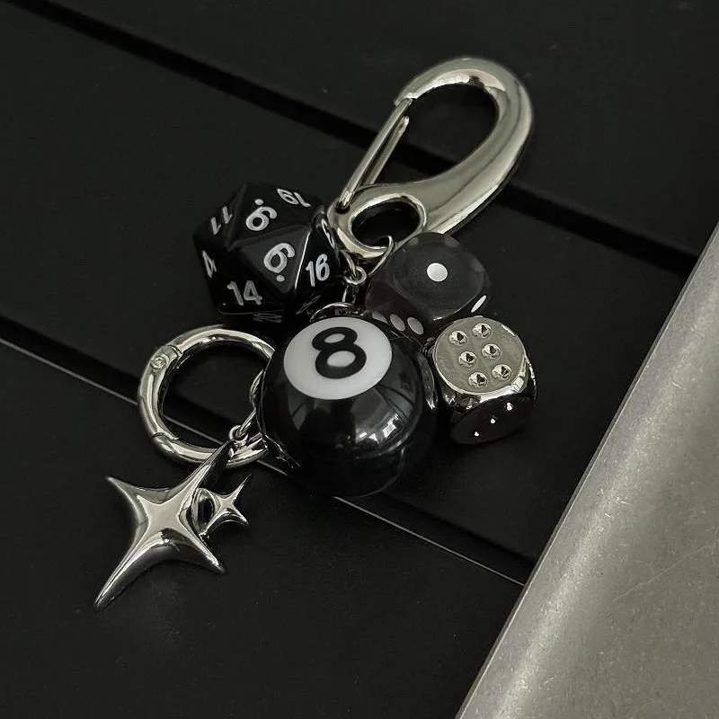 Black 8 Dice String Handmade Bag Pendant Trendy Wear Keychain Waist Accessories