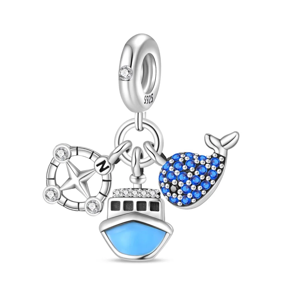 

Gorgeous 925 Sterling Silver Whale Boat Steering Wheel Charm Fit Bracelet Necklace Women's Boat Party Jewelry Accessories