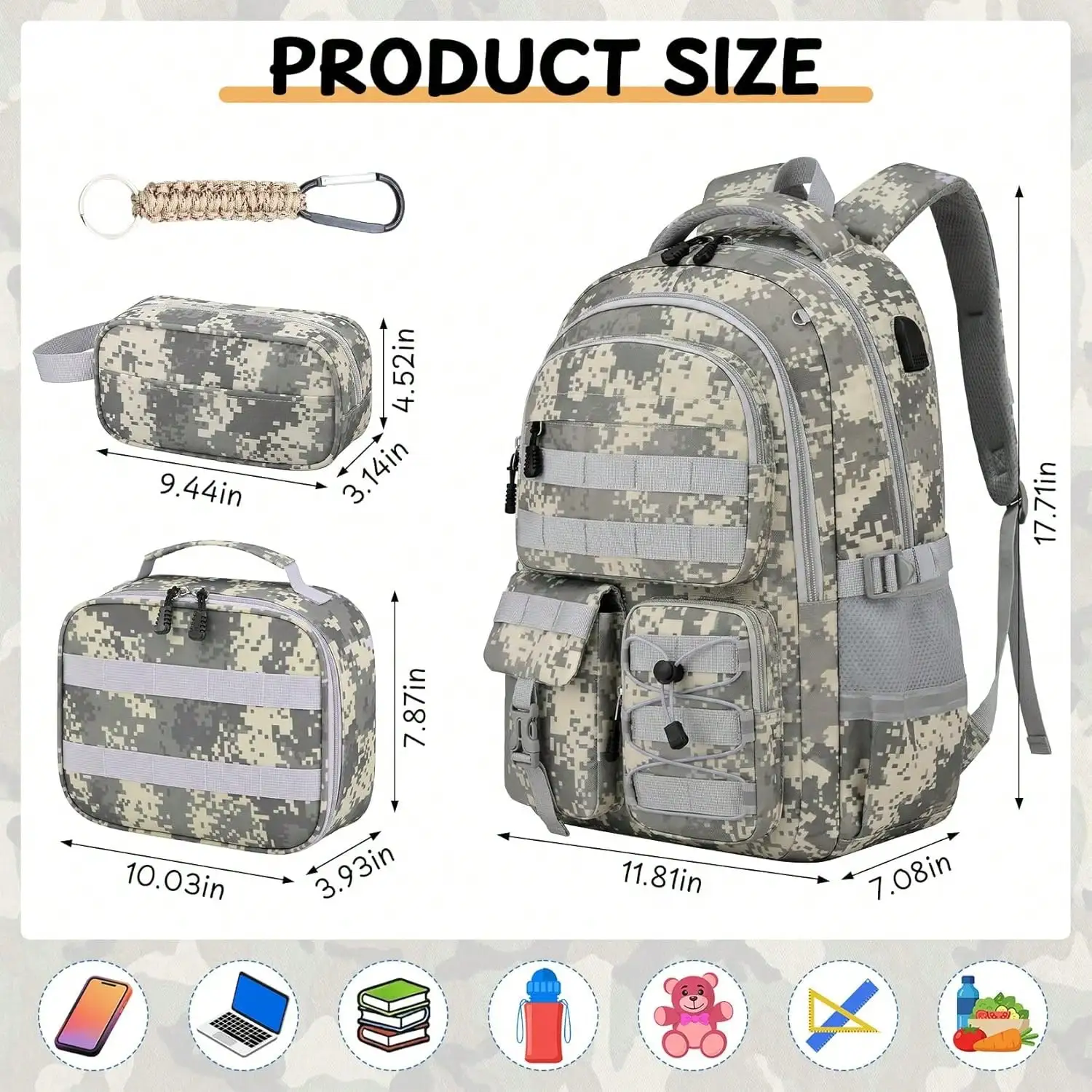 School Backpack For Boys - Camo Boys Backpack For Elementary Middle School - 18
