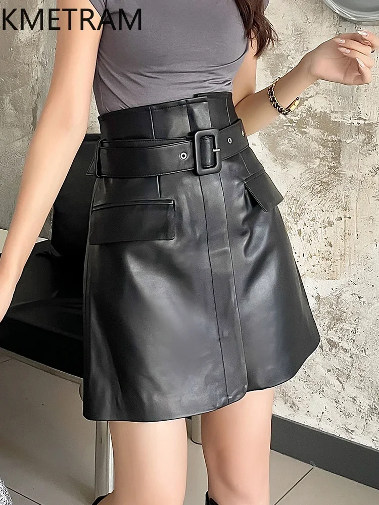 Real Sheepskin Skirts Elegant Genuine Leather Skirt for Women 2024 Spring Autumn Women's Clothes High Waist Mini Skirt Slim Fit