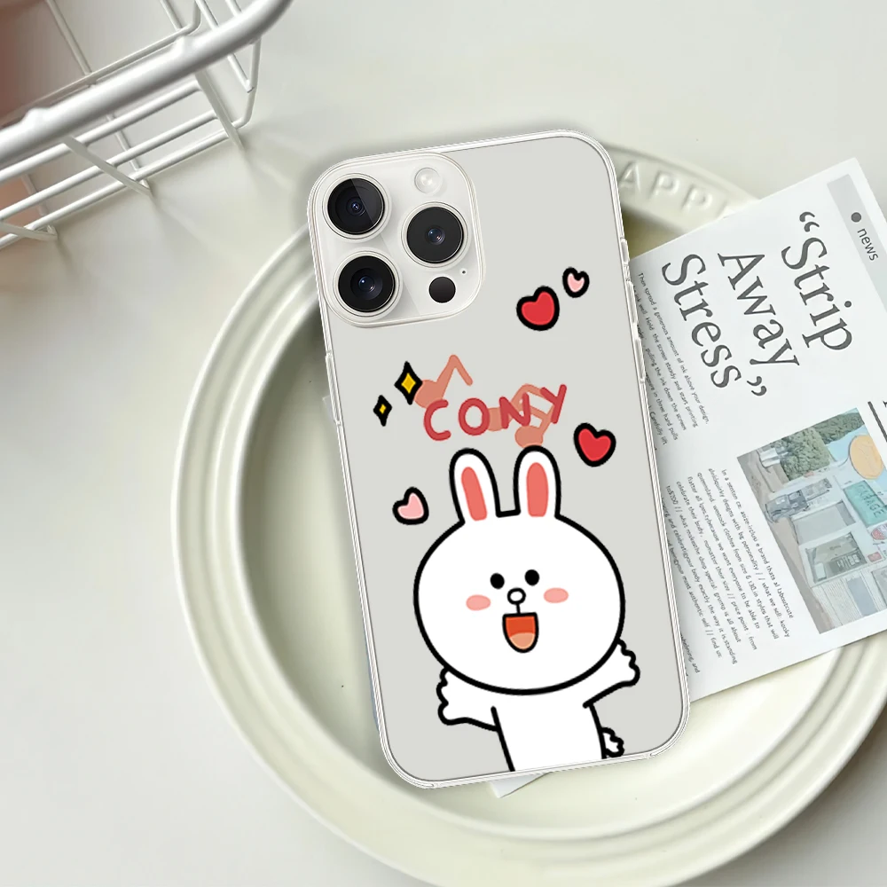 Cartoon L-LINE F-FRIENDS B-Brown Phone Case for iPhone 12 11 13 14 15 16 Max Pro Plus Transparent Soft Shell