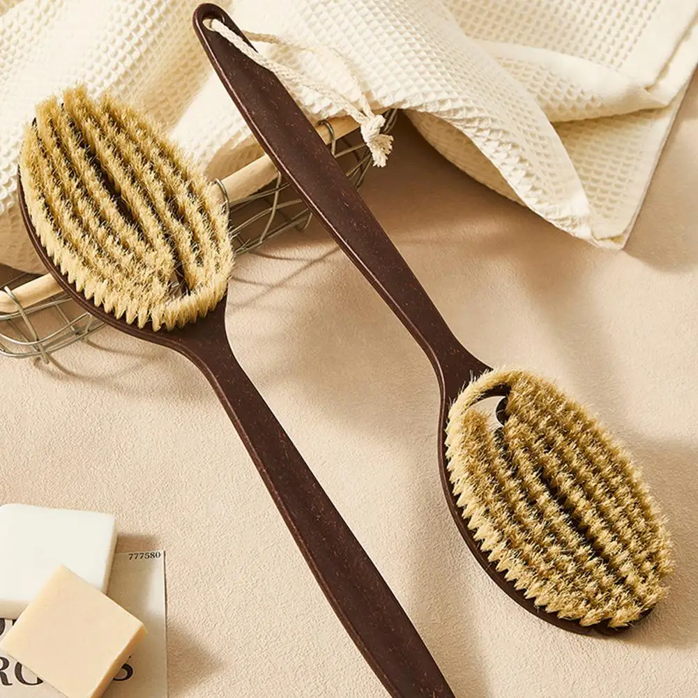 

Natural Bristle Body Brush Back Scrubber Brush for Shower, Soft Bristle, Long Handle for Dry Brushing, Exfoliation & Skin Care