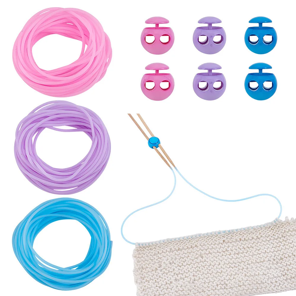 16.4 Yards Stitch Keeping Cords 2mm Hollow Rubber Tubing Knitting Barber Cord with 6pcs 5.5mm Hole Needle Stoppers for Holding