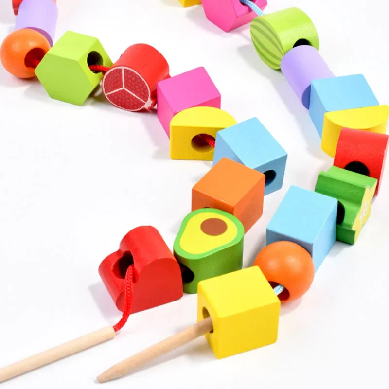 Montessori Holz spielzeug Stapel blockiert Puzzlespiel bunte Perlen Obst Farbe Form passend frühen Lernspiel zeug Geschenk für Kinder