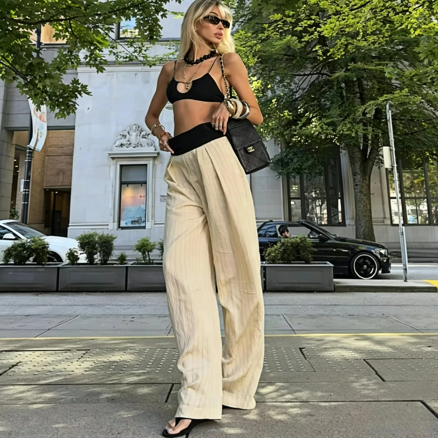 2026 Summer Chic Womens Striped Contrast Color Short Sleeve Top Long Pants Casual 2 Piece Set Trendy Holiday Outfit Set