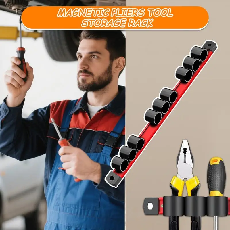 

Magnetic Pliers Organizer Hammer Storage Rack 9-Hole Rail Organizer Rack For Pliers Shears Workbench Garage Hand Tool Storage