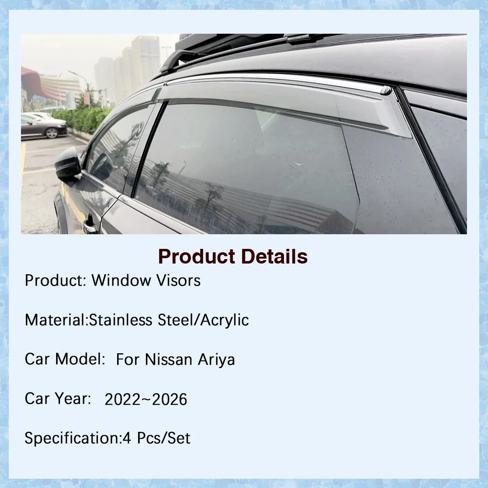 Car Window Visor Fit For Nissan Ariya FE0 2022 2023 2024 2025 2026 Rain Guard Deflector Windshields Awning Trim Auto Accessories