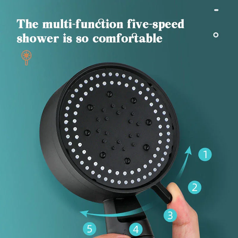 Multifuncional High Pressure Turbo Shower Head, 5 Gears Showerhead, grande painel contra baixa pressão, tubulação de abastecimento de água