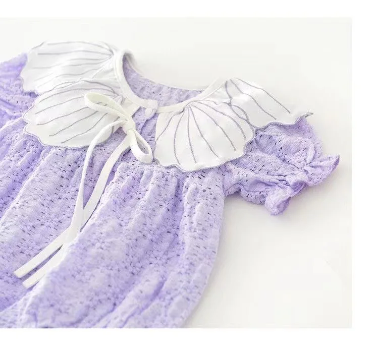 Bubble-Onesie für Kleinkinder, Mädchen, mit Rüschen, kurzen Ärmeln und Schleife vorne, süßes Sommer-Alltagsoutfit für Mädchen – Detail 5